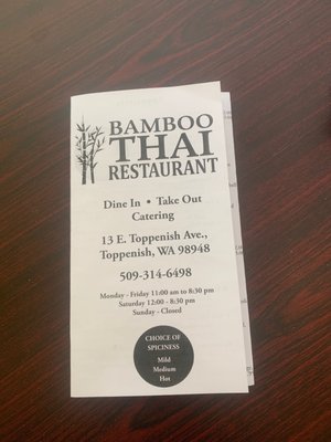 Menu photo 1 Bamboo Thai Toppenish, WA Menu photo 1 Bamboo Thai Toppenish, WA