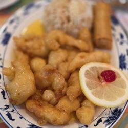 Panda Kitchen - Lemon chicken with fried rice and an egg roll, this was everything i wanted it to be and more