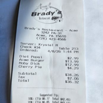 Brady's Restaurant - Our 8 April'26 Lunch - American Near Me - Acme, Pennsylvania