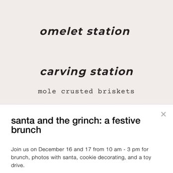 Ambar - No carving station or cookie decorating. Omelet station rarely manned. No santa for 70 minutes. Staff clueless about toy drive. - Mexican Near Me - El Paso, Texas