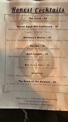 Menu photo 6 Matthew’s Honest Cocktails Bellingham, WA Menu photo 6 Matthew’s Honest Cocktails Bellingham, WA