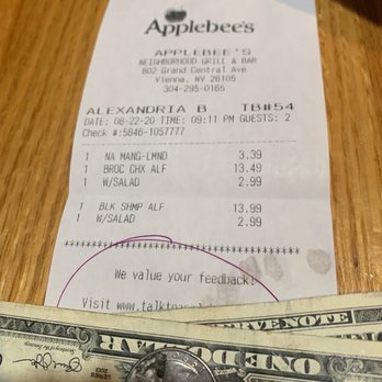 Applebee's Grill + Bar - The bs receipt. - American Near Me - Vienna, West Virginia Applebee's Grill + Bar - The bs receipt. - American Near Me - Vienna, West Virginia