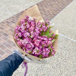 Flowers ‘a la Carte - Oceanside - Perfect tulip bunch. " lots of purple please. she loves purple "