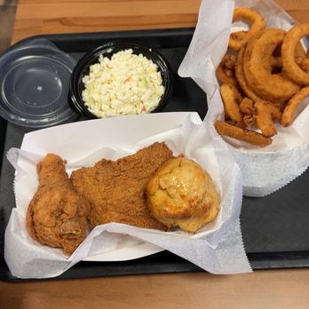 Mother Cluckers Chicken - 2 Piece Chicken (1), Honey Butter Biscuits, onion rings, Cole slaw - Burgers Near Me - Gurnee, Illinois Mother Cluckers Chicken - 2 Piece Chicken (1), Honey Butter Biscuits, onion rings, Cole slaw - Burgers Near Me - Gurnee, Illinois