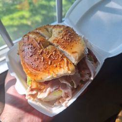 Cafe Fresh Bagel - Turkey bacon on an asiago bagel