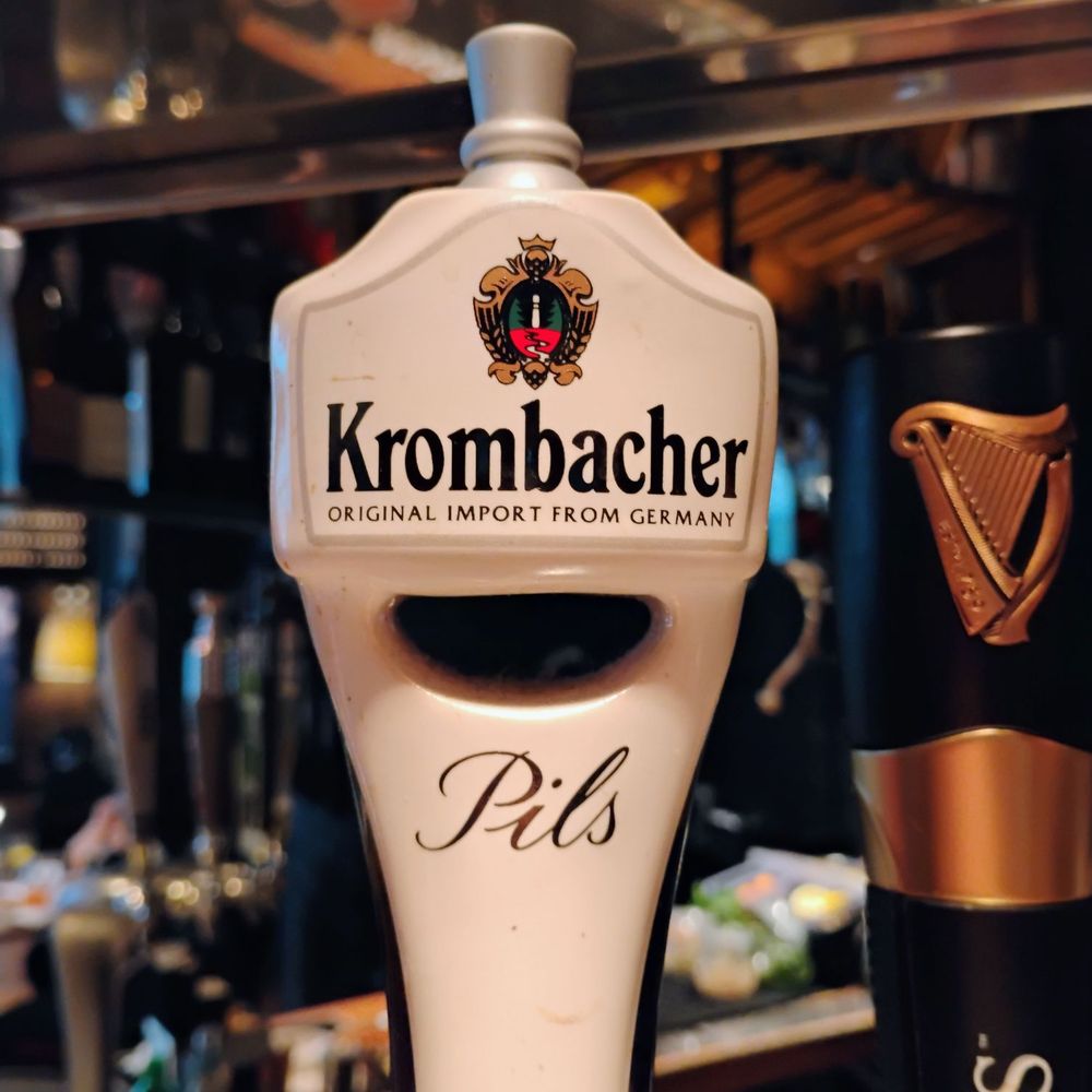 Krombacher tap. They serve it in Krombacher etched glasses too. Krombacher tap. They serve it in Krombacher etched glasses too.