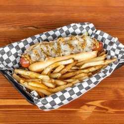 The Good Burger Shack - Kraut Dog with Stone Ground Mustard and Fresh Cut Fries