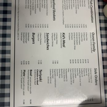 Ocean Fish & Chips - Menu under glass at the table. - Fish & Chips Near Me - Sacramento, California