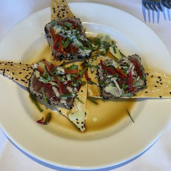 Mustards Grill - Ahi Tuna Crackers, wasabi cream, San bai su - New American Near Me - Napa, California Mustards Grill - Ahi Tuna Crackers, wasabi cream, San bai su - New American Near Me - Napa, California