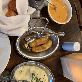 Texas de Brazil - Complimentary sides: fried plantains, mashed potatoes, cheese bread are good. Lobster bisque, don't love - Steakhouses Near Me - Honolulu, Hawaii