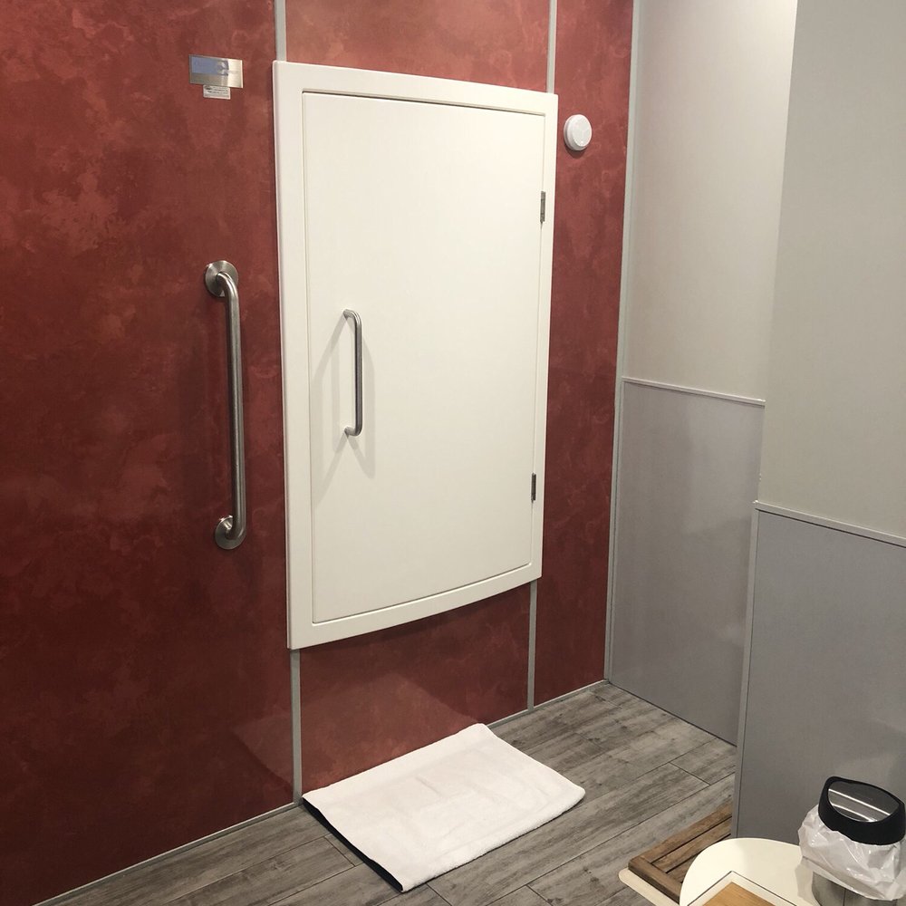 Float room door, private bath/shower Float room door, private bath/shower