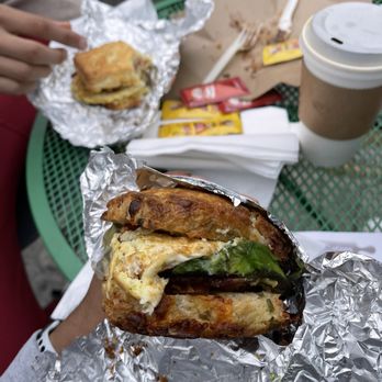 Kahnfections - Breakfast Sandwich : Cheddar Bacon Biscuit, Garlic Aioli, bacon, cheddar, and avocado - Bakeries Near Me - San Francisco, California