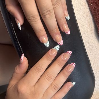 The Nails Club - french tip w/ polka dots (acrylic gel) - Nail Salons Near Me - La Jolla, California The Nails Club - french tip w/ polka dots (acrylic gel) - Nail Salons Near Me - La Jolla, California