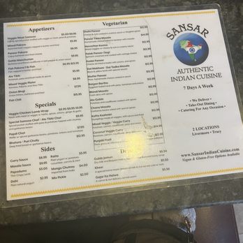 Sansar Indian Cuisine - Menu 8/25 - Indian Near Me - Tracy, California Sansar Indian Cuisine - Menu 8/25 - Indian Near Me - Tracy, California