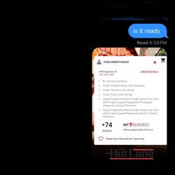 Pizza Hut - Showing him order is ready and it's not ready at the store