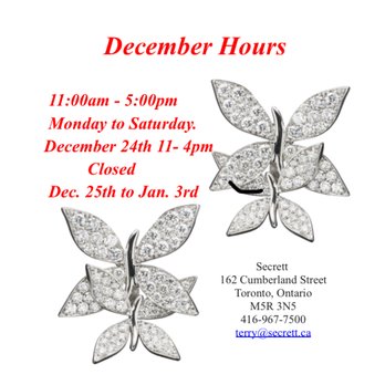 Secrett Jewel Salon - HOLIDAY HOURS - 2023 - Jewelry Near Me - Toronto, Ontario Secrett Jewel Salon - HOLIDAY HOURS - 2023 - Jewelry Near Me - Toronto, Ontario