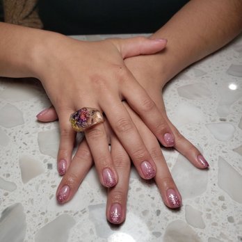 Natural Nails Spa - Natural pink with pink and silver glitter ombré - Nail Salons Near Me - Long Beach, California Natural Nails Spa - Natural pink with pink and silver glitter ombré - Nail Salons Near Me - Long Beach, California