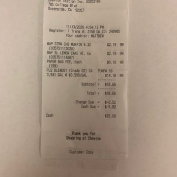 Chevron Gas Station - My Sales Receipt. - Gas Stations Near Me - Oceanside, California Chevron Gas Station - My Sales Receipt. - Gas Stations Near Me - Oceanside, California