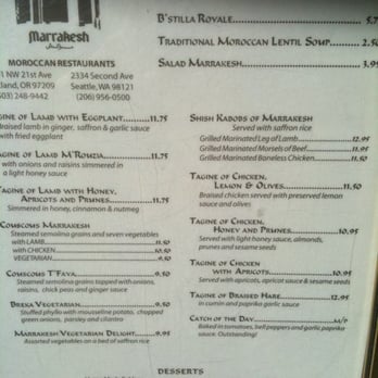 Marrakesh Moroccan Restaurant - Menu - Moroccan Near Me - Seattle, Washington