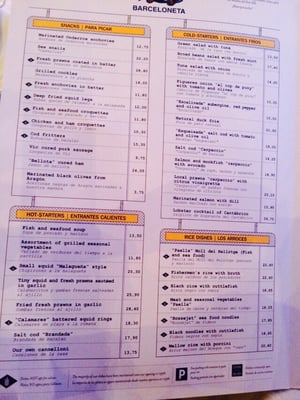 Menu photo 1 Barceloneta Barcelona, B Menu photo 1 Barceloneta Barcelona, B