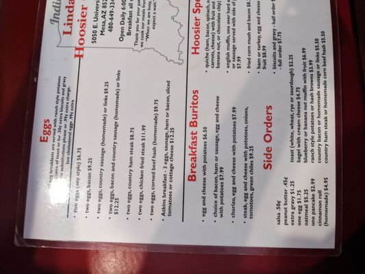 Menu photo 2 Linda's Hoosier Cafe Mesa, AZ