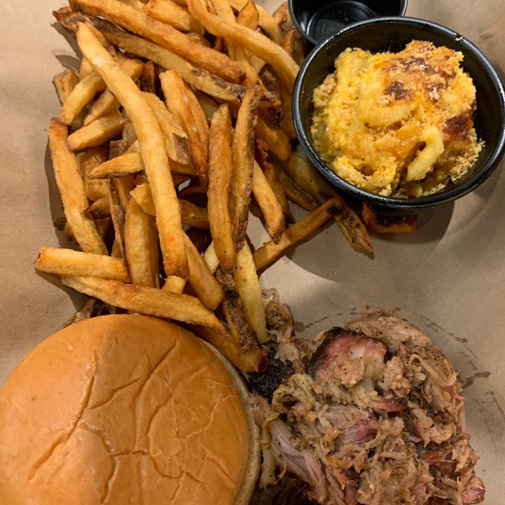 Mission BBQ - Pulled pork (with bun on the side) and Mac n cheese, very good! - Barbeque Near Me - Rochester, New York Mission BBQ - Pulled pork (with bun on the side) and Mac n cheese, very good! - Barbeque Near Me - Rochester, New York