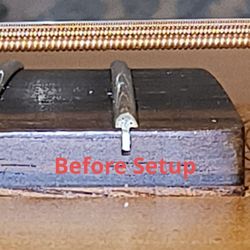 Total Entertainment Music Store - This is the string height before the neck reset, you can see how high it is above the fret. Probably 3.5 to 4.0mm