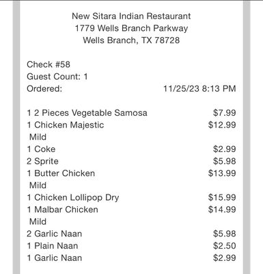 Menu photo 7 New Sitara Austin, TX