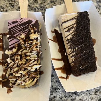 The Paleta Bar Glendale - Taro paleta bar dipped in milk chocolate and topped with almonds. Reese's paleta bar dipped in milk chocolate and Oreo cookie crumble - Ice Cream & Frozen Yogurt Near Me - Glendale, Arizona The Paleta Bar Glendale - Taro paleta bar dipped in milk chocolate and topped with almonds. Reese's paleta bar dipped in milk chocolate and Oreo cookie crumble - Ice Cream & Frozen Yogurt Near Me - Glendale, Arizona