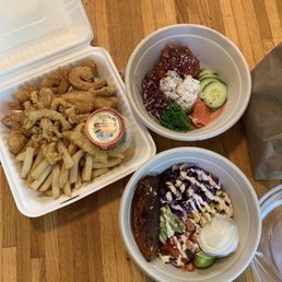 Fried Seafood Platter poke bowl  blackened fish bowl