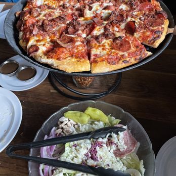 Old Town Pizza - Miner pizza and the "small" green salad. - Pizza Near Me - Auburn, California