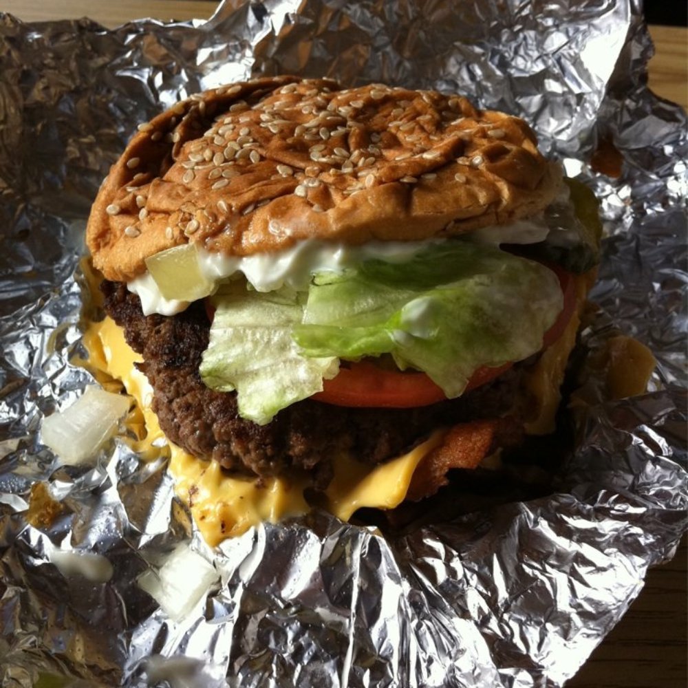 Five Guys - Bacon cheeseburger with everything - Fast Food Near Me - San Marcos, California Five Guys - Bacon cheeseburger with everything - Fast Food Near Me - San Marcos, California