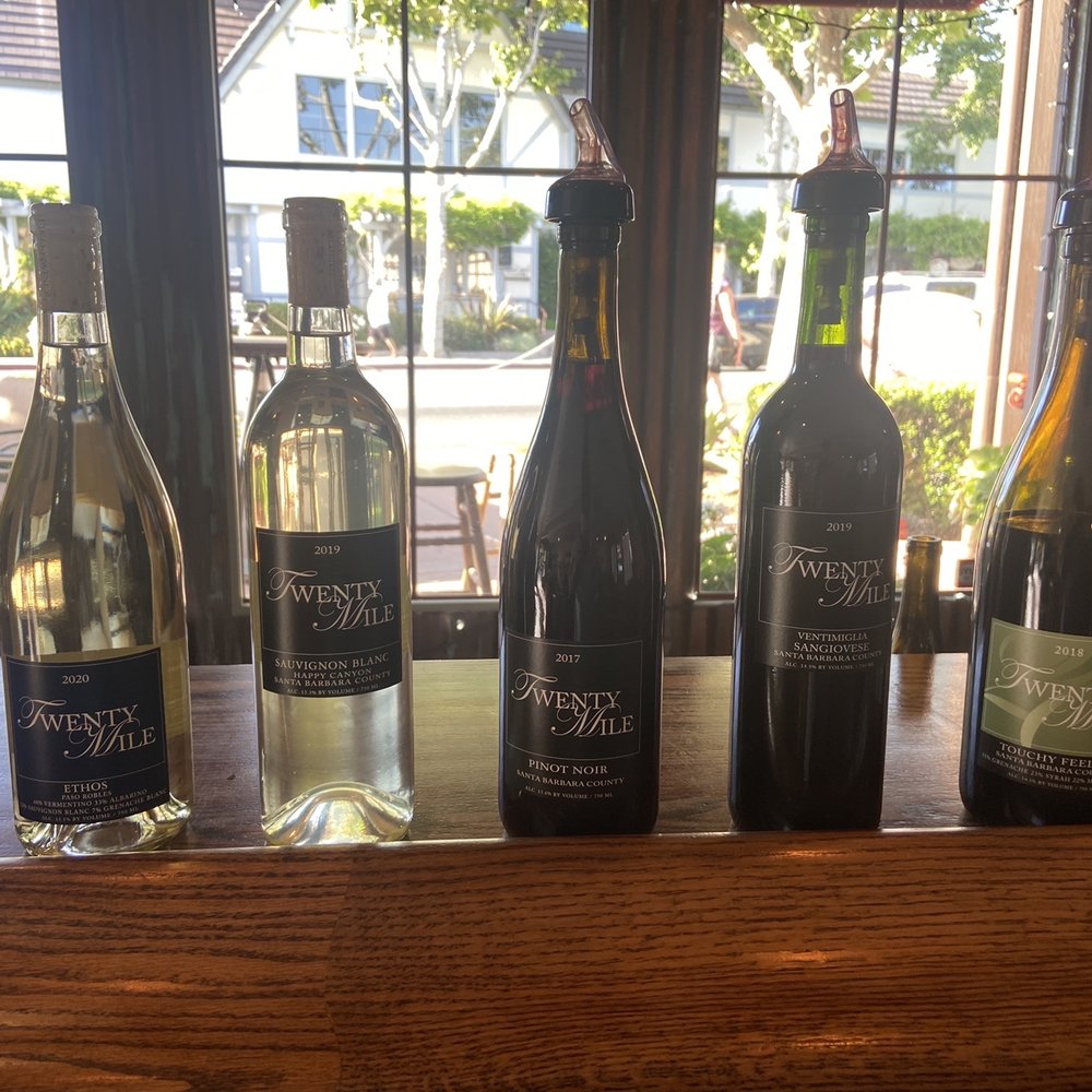 Twenty Mile Winery - Wines offered in the tasting. From left to right 1, 2, 4 and five were delicious!!! - Wine Tasting Room Near Me - Solvang, California Twenty Mile Winery - Wines offered in the tasting. From left to right 1, 2, 4 and five were delicious!!! - Wine Tasting Room Near Me - Solvang, California