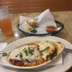 Fini's Pizzeria - Eggplant Parm and garlic knots.