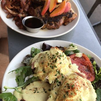 Commune - Eggs Benedict, Bread Pudding French toast with peaches. - Cafes Near Me - Virginia Beach, Virginia Commune - Eggs Benedict, Bread Pudding French toast with peaches. - Cafes Near Me - Virginia Beach, Virginia