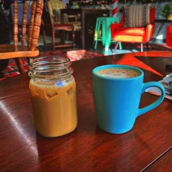The Fox Den - Iced Lavender Latte and a hot Mocha - Themed Cafes Near Me - Fort Collins, Colorado