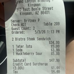 Receipt for prices/mistakes made
