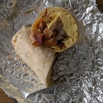 Burrito Express - Man on a budget breakfast burrito with bacon, added beans. - Food Trucks Near Me - Seattle, Washington Burrito Express - Man on a budget breakfast burrito with bacon, added beans. - Food Trucks Near Me - Seattle, Washington