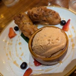 Saffron - Fried banana with Thai ice tea ice cream. Solid