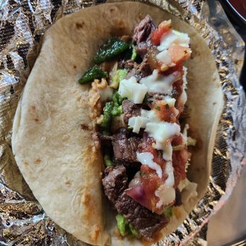 Anejo Mexican Restaurant & Cantina - The second SurfNTurf taco I made. Ribeye, Shrimp, Peppers, Onions, Grilled Jalapeños, Coleslaw, rice, beans, salsa, cheese sauce, and guac. - Mexican Near Me - Warren, Ohio Anejo Mexican Restaurant & Cantina - The second SurfNTurf taco I made. Ribeye, Shrimp, Peppers, Onions, Grilled Jalapeños, Coleslaw, rice, beans, salsa, cheese sauce, and guac. - Mexican Near Me - Warren, Ohio