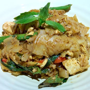 Klong - Spicy Basil Noodles (Kee Mao) ($11) with tofu. - Thai Near Me - New York, New York Klong - Spicy Basil Noodles (Kee Mao) ($11) with tofu. - Thai Near Me - New York, New York