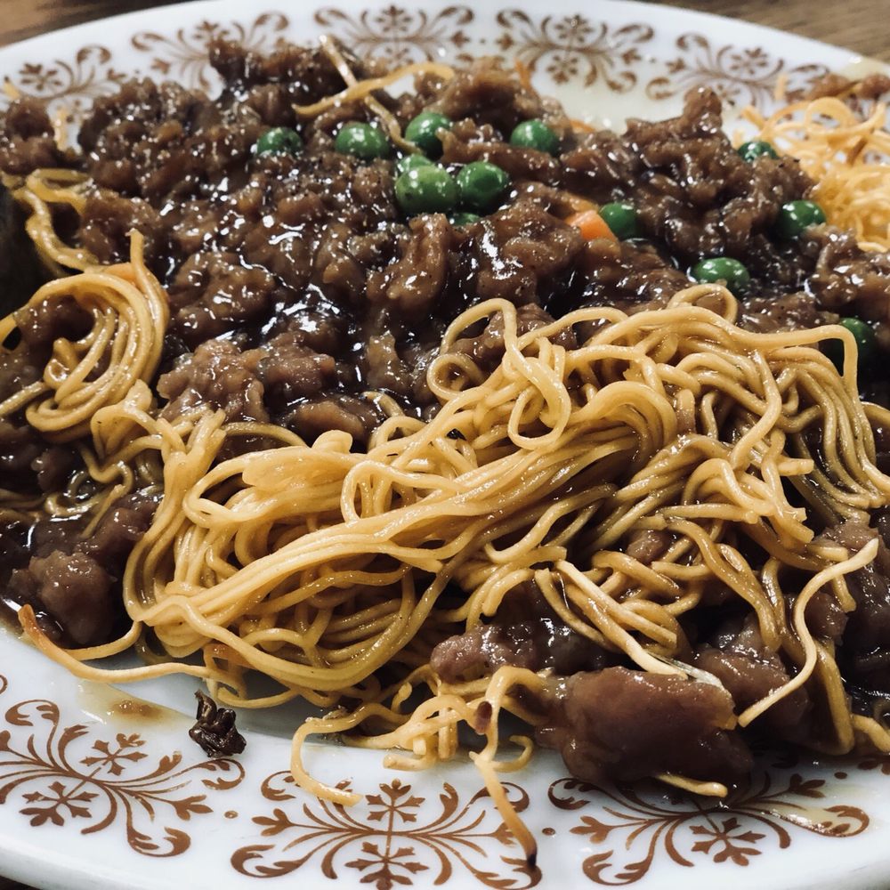 This is a special request order my mom always gets. (Not on the menu): crispy noodles with minced beef and no egg. This is a special request order my mom always gets. (Not on the menu): crispy noodles with minced beef and no egg.