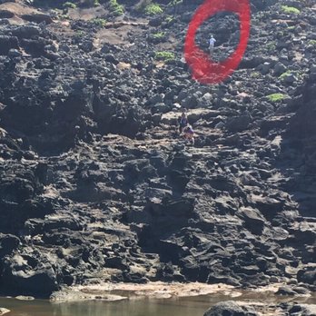 Olivine Pools - The climb down - circled a guy for scale - Beaches Near Me - Maui, Hawaii