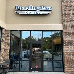 Exterior outside entrance of Boarding Pass Coffee - Alpharetta - Front of coffee shop - Alpharetta, Georgia Exterior outside entrance of Boarding Pass Coffee - Alpharetta - Front of coffee shop - Alpharetta, Georgia