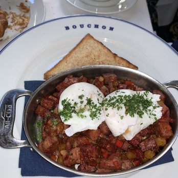 Bouchon - Sausage Hash with 2 Poached Eggs. - French Near Me - Las Vegas, Nevada