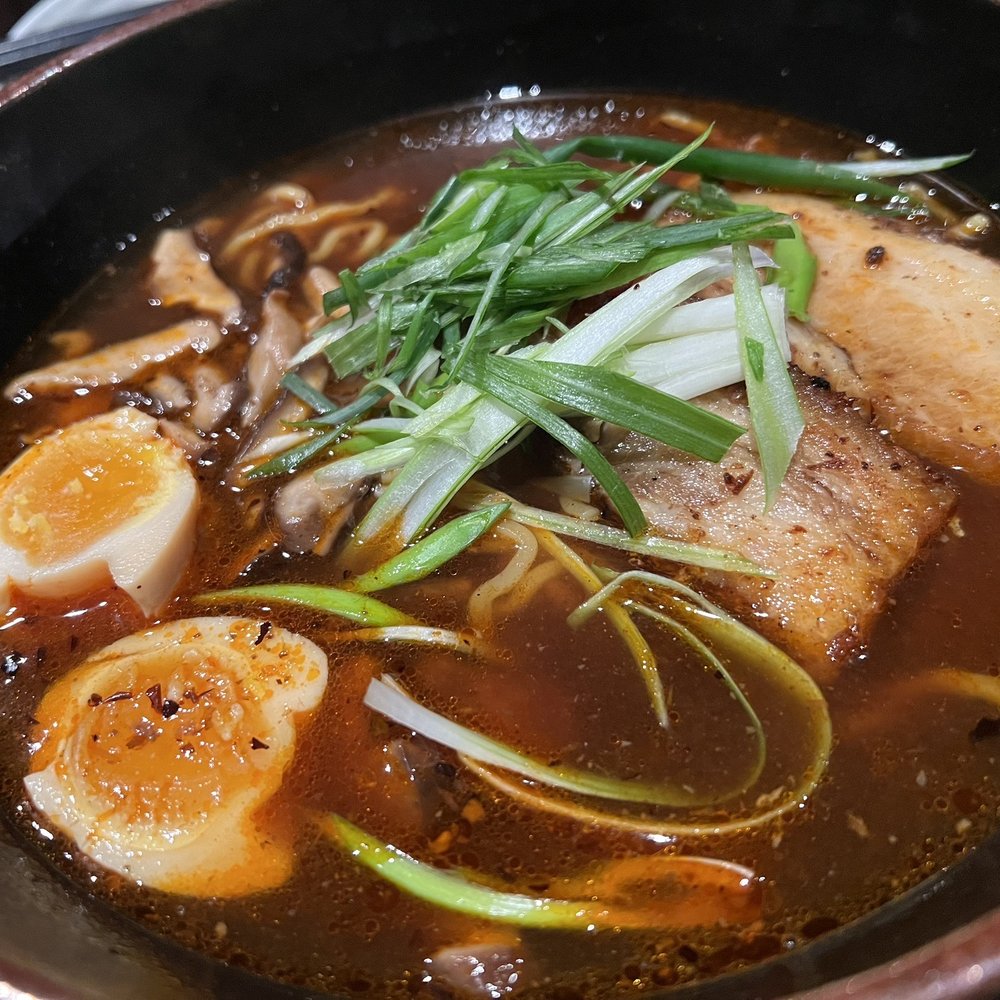 Rhea - Pork belly ramen with birria broth (instead of traditional broth) - New American Near Me - Saratoga Springs, New York Rhea - Pork belly ramen with birria broth (instead of traditional broth) - New American Near Me - Saratoga Springs, New York