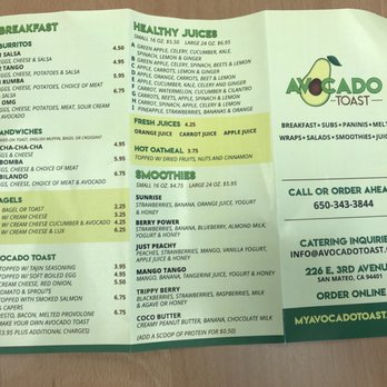 Avocado Toast - Menu - Juice Bars & Smoothies Near Me - San Mateo, California