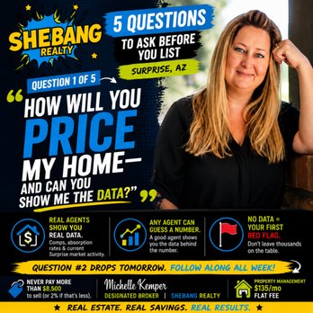 Shebang Realty - Ask your listing agent to show you the pricing data, not just a number. The right price starts with the right research. - Real Estate Services Near Me - Surprise, Arizona Shebang Realty - Ask your listing agent to show you the pricing data, not just a number. The right price starts with the right research. - Real Estate Services Near Me - Surprise, Arizona