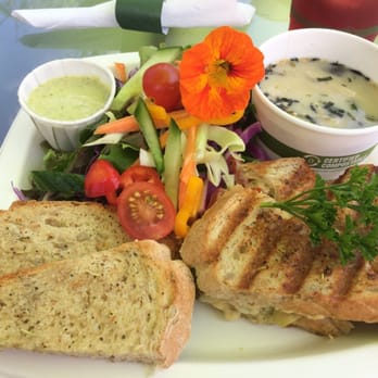 Cafe Ono - Vegan panini with miso soup and fresh salad with garden goddess dressing. - Coffee & Tea Near Me - Volcano, Hawaii
