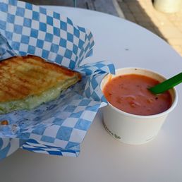 cheddar/blue grilled cheese and tomato soup